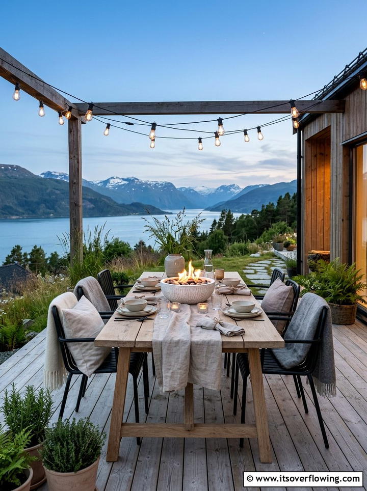 Scandinavian Outdoor Dining - 25 backyard decorating ideas with tabletop fire bowls