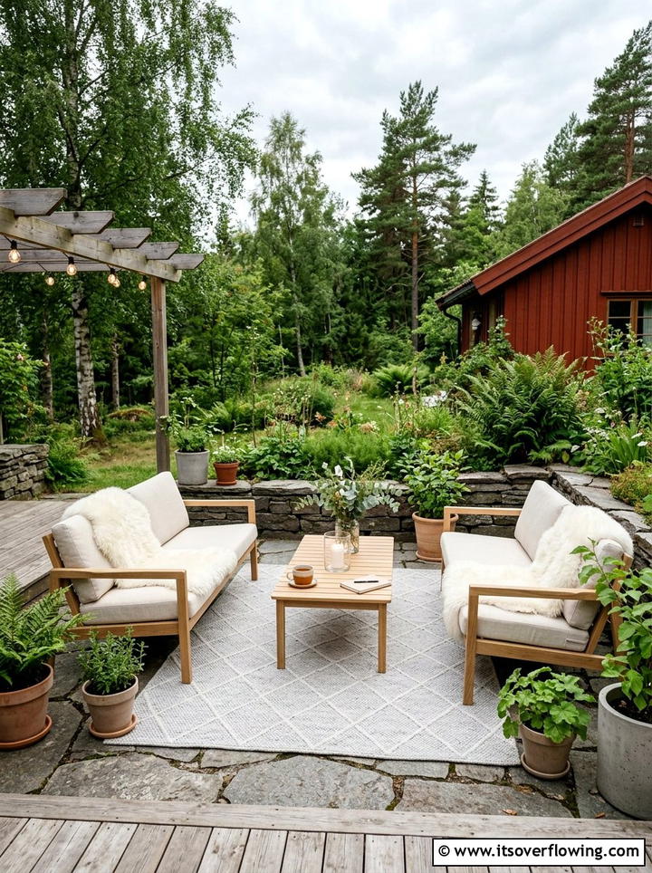 Scandinavian Outdoor Lounge - 25 backyard decorating ideas with outdoor rugs