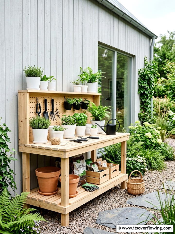 Scandinavian Potting Area Light Wood - 25 backyard ideas with potting station