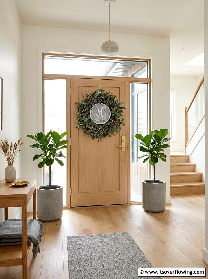 Scandinavian Style Front Entry - 25 front porch decor ideas with monogram wreath