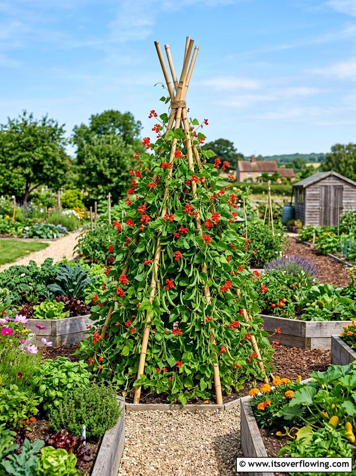 Scarlet runner bean teepee - 25 creative garden ideas with hummingbird plants