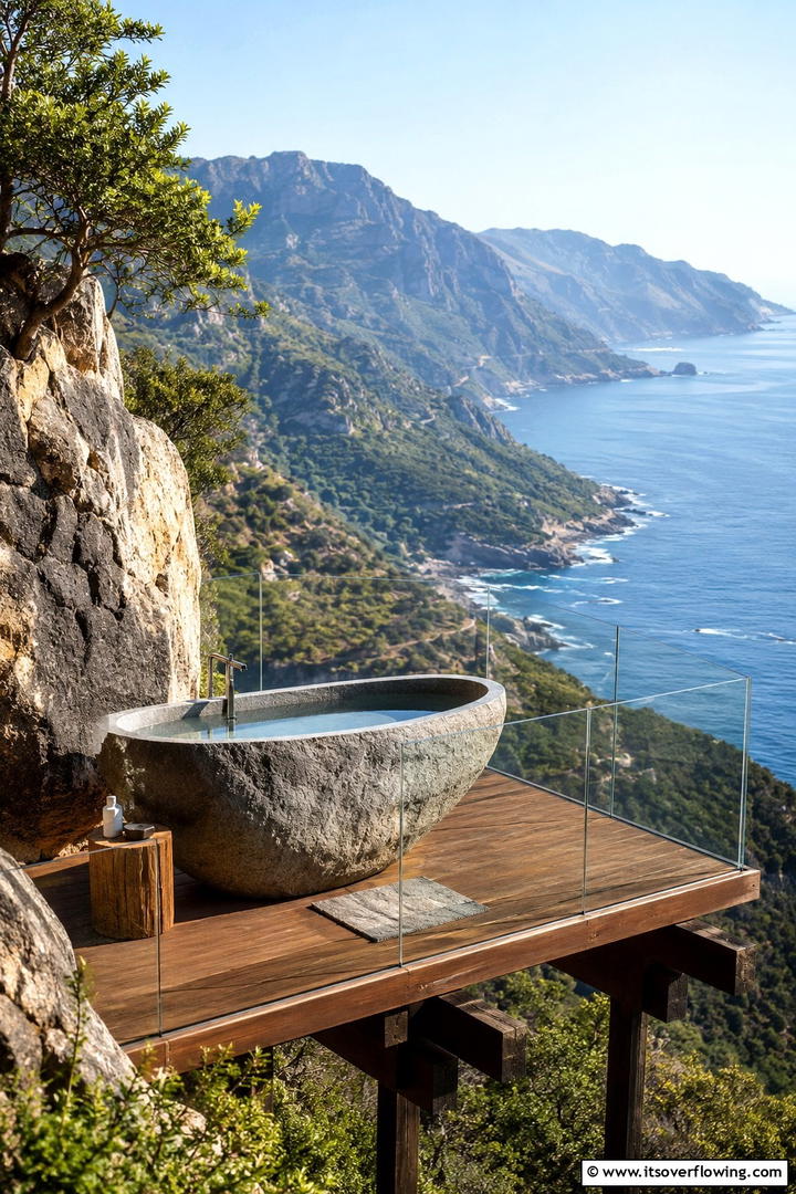 Scenic Cliffside Bath - 30 Serene Outdoor Bathtub Ideas for a Backyard Oasis