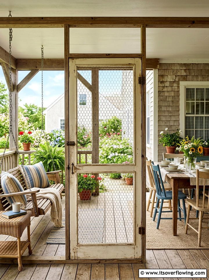 Screen Door Porch Divider - 25 backyard decorating ideas with old door decor