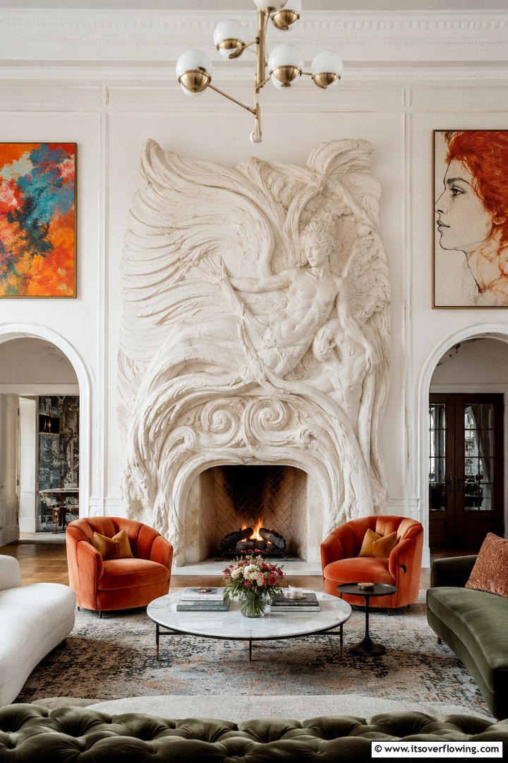 Sculptural Marble Statement - 25 Elegant Marble Fireplace Ideas for a Luxurious Look