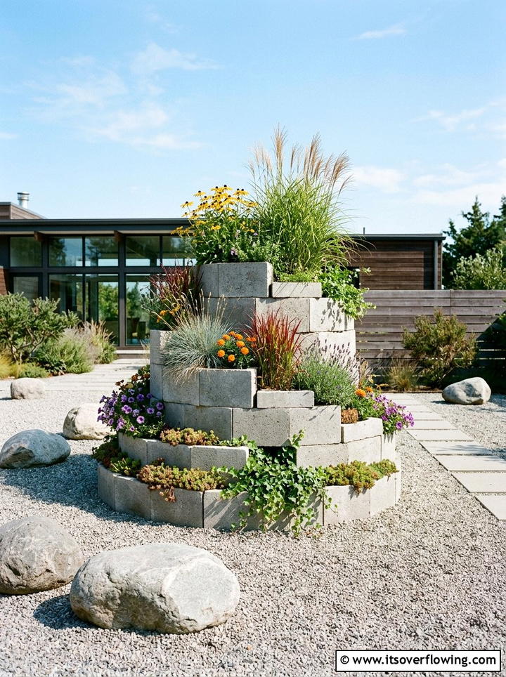 Sculptural Planter - 25 recycled garden ideas with concrete blocks