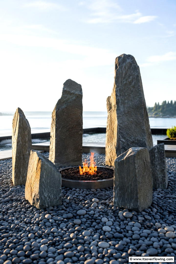 Sculptural Stone Fire Feature - 30 Elegant Stone Fire Pit Ideas for Backyard Entertaining