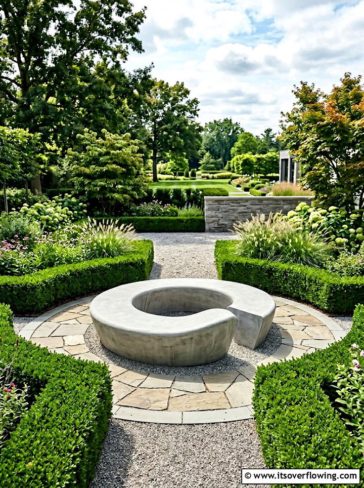 Sculptural concrete bench centerpiece - 25 backyard ideas with concrete bench