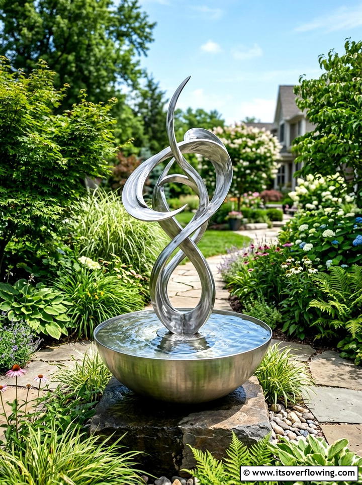 Sculptural metal water bowl - 25 backyard decorating ideas with water bowls