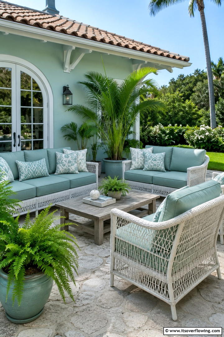 Seafoam Green Patio Retreat - 30 Pastel Colour Home Design Ideas for a Serene Ambiance