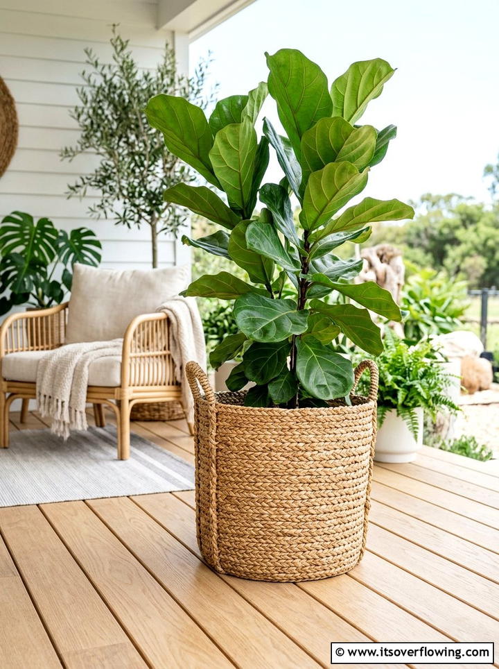 Seagrass Basket Plant Pot - 25 recycled garden ideas with baskets