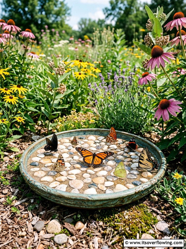 Seashell butterfly puddler - 25 recycled garden ideas with seashells