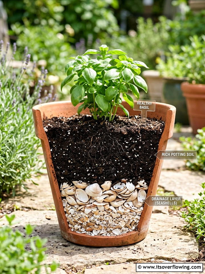 Seashell container drainage - 25 recycled garden ideas with seashells