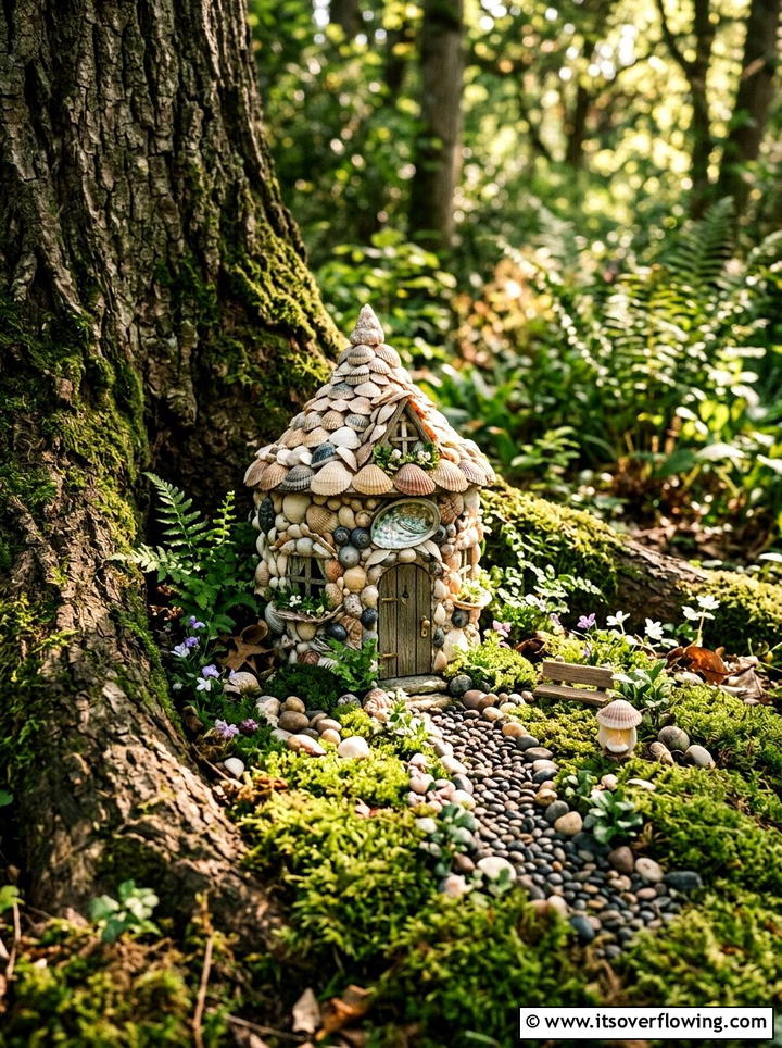 Seashell fairy house - 25 recycled garden ideas with seashells