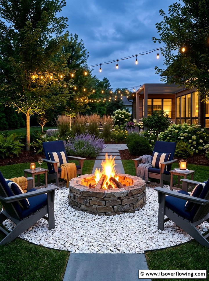 Seashell fire pit border - 25 recycled garden ideas with seashells