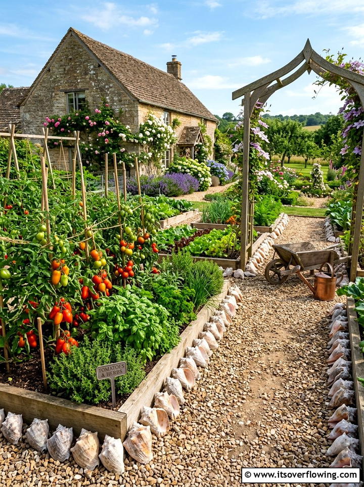 Seashell flower bed edging - 25 recycled garden ideas with seashells