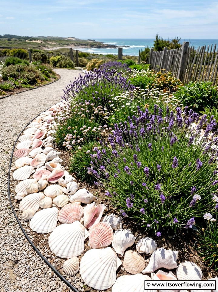 Seashell garden border - 25 upcycled garden ideas with kids projects