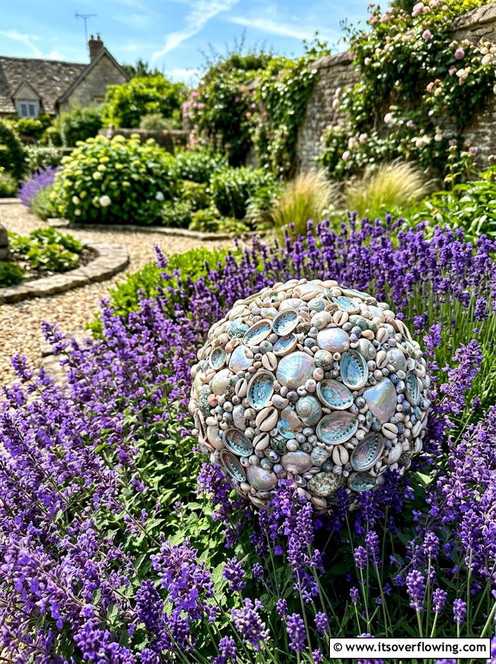Seashell garden globe - 25 garden decor ideas with shell accents
