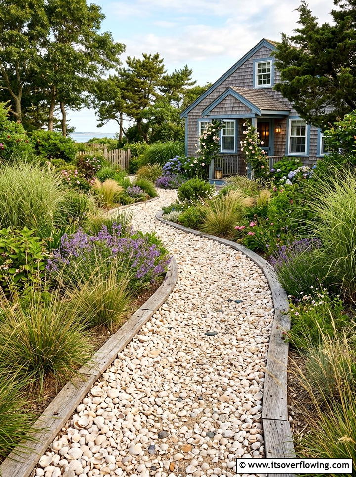 Seashell garden path - 25 recycled garden ideas with seashells