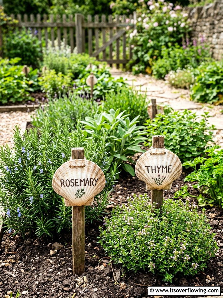 Seashell plant marker - 25 recycled garden ideas with seashells