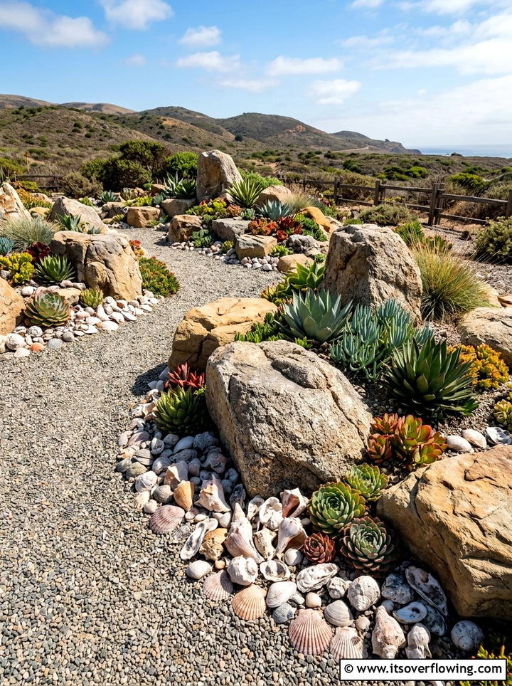 Seashell rock garden - 25 recycled garden ideas with seashells