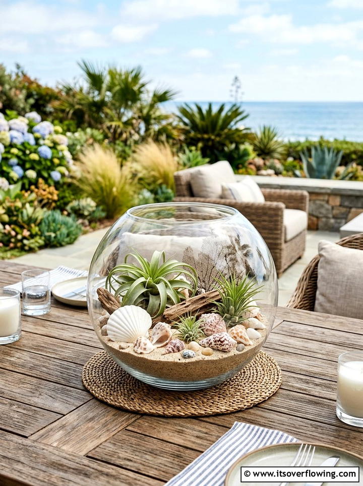 Seashell terrarium display - 25 garden decor ideas with shell accents