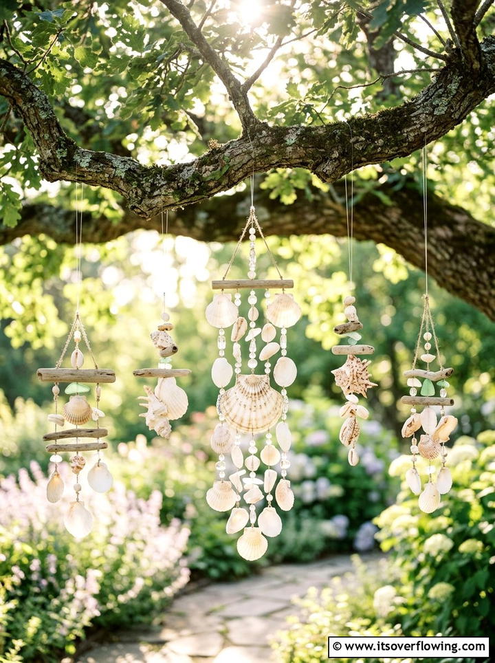 Seashell tree hanging - 25 garden decor ideas with shell accents