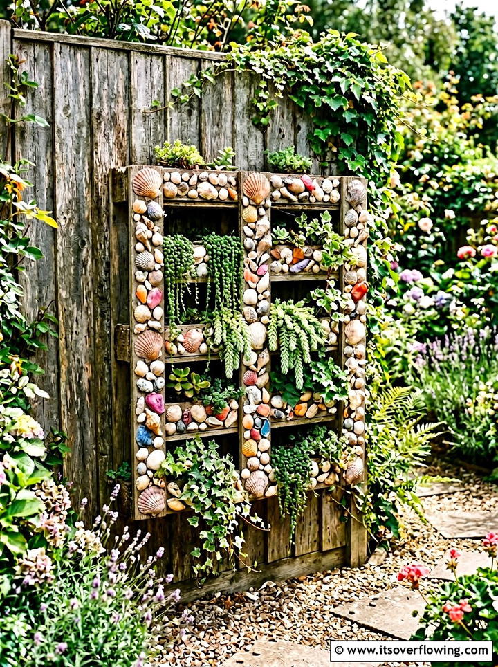 Seashell vertical wall planter - 25 recycled garden ideas with seashells