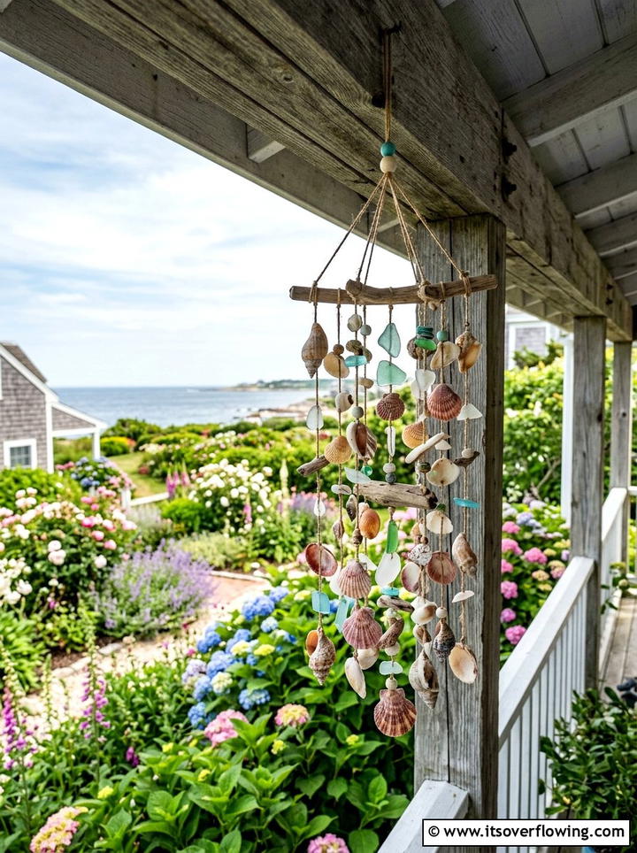 Seashell wind chime - 25 recycled garden ideas with seashells