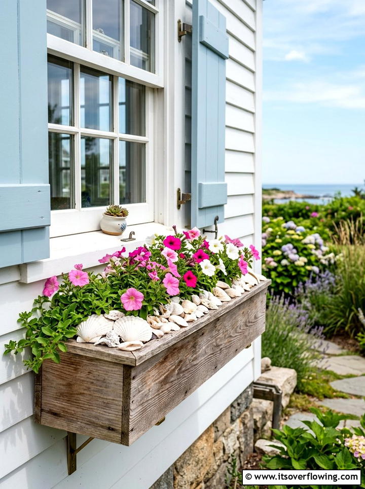 Seashell window box - 25 recycled garden ideas with seashells