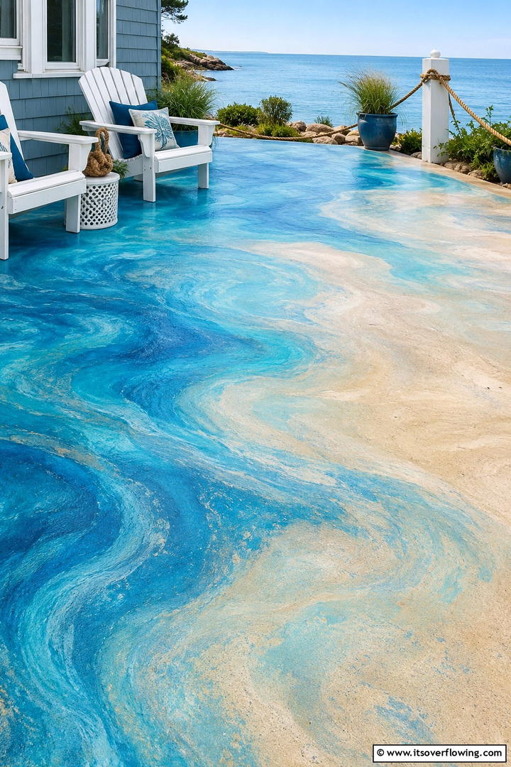 Seaside Blue Hues - 30 Painted Concrete Patio Ideas for Colorful Outdoor Floors