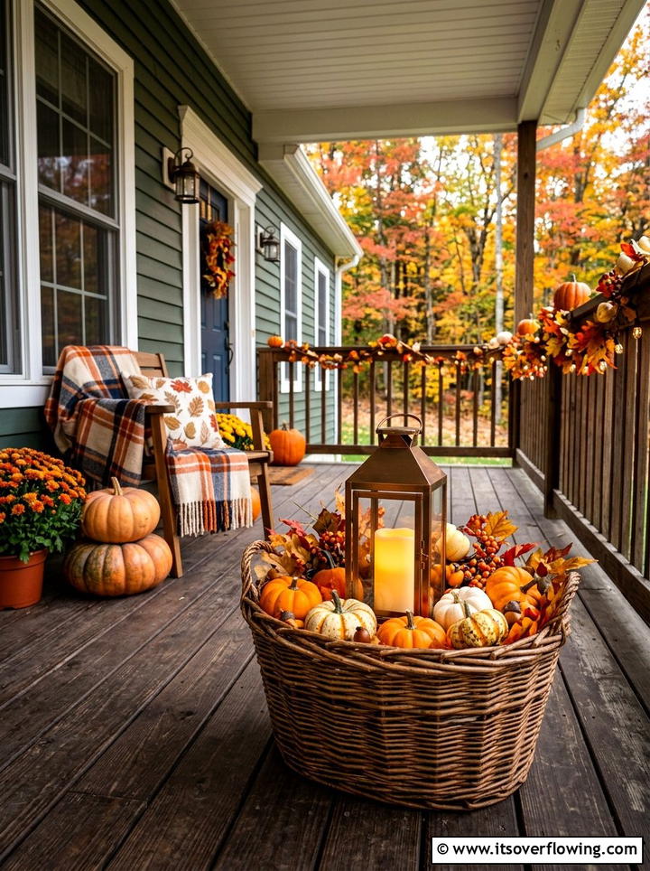 Seasonal Basket Lanterns - 25 front porch ideas with candle lanterns