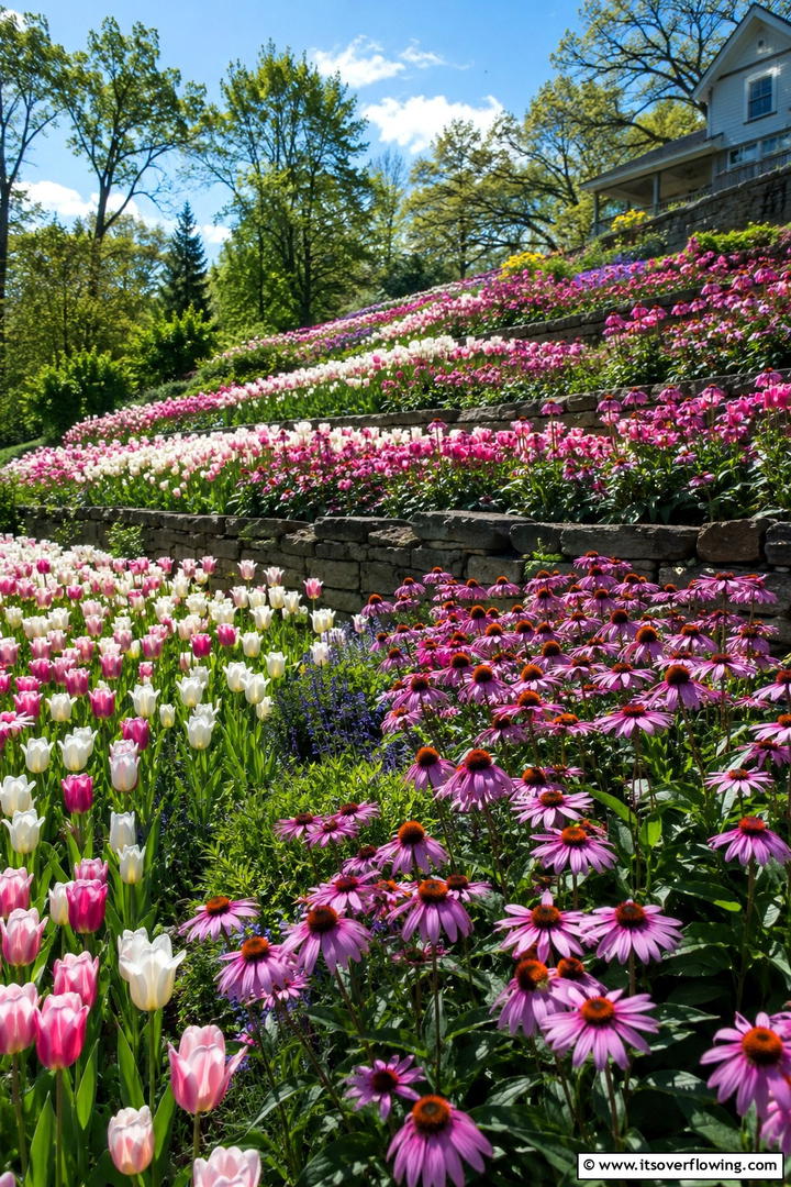Seasonal Blooms Tiered Display - 30 Tiered Garden Ideas for Sloped Yards and Visual Interest