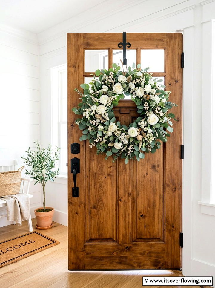 Seasonal Door Wreath - 25 front porch ideas for narrow entry