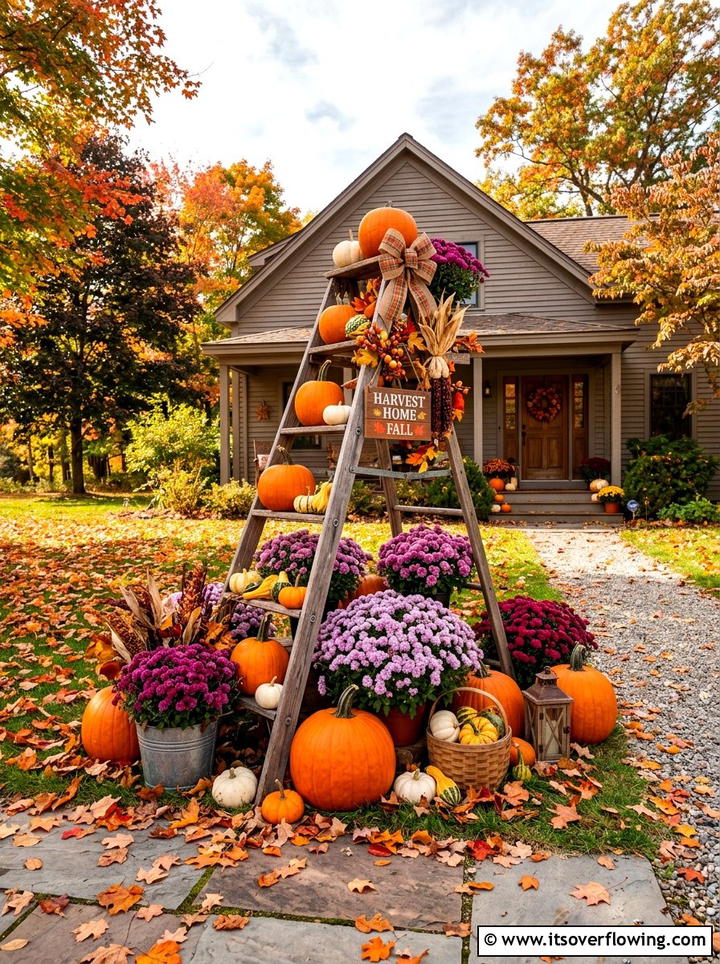 Seasonal Flower Display - 25 upcycled garden ideas with old ladders