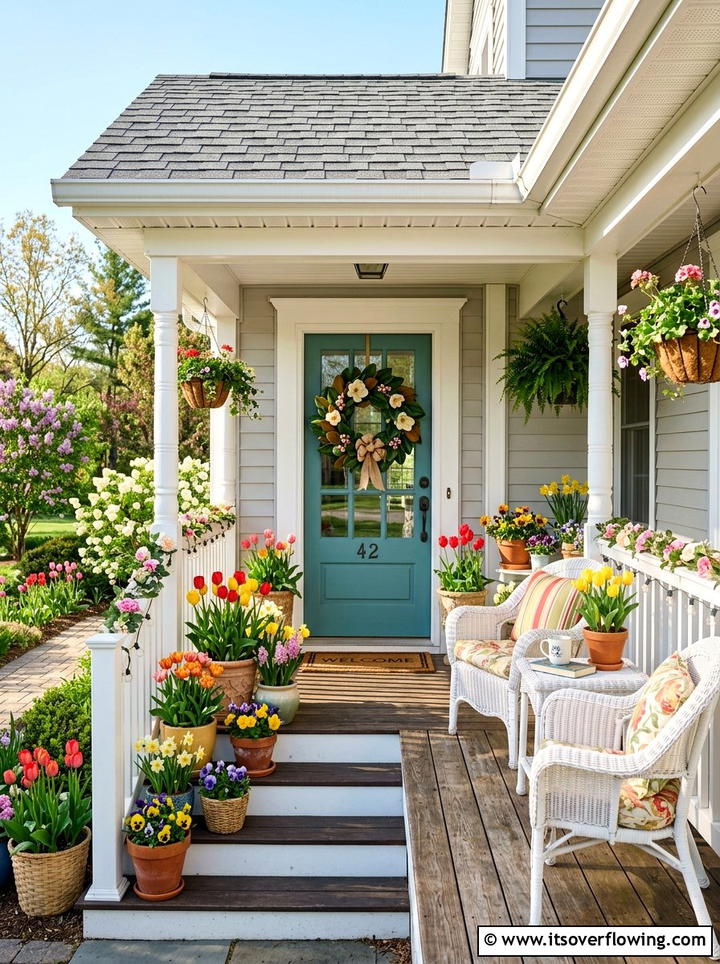 Seasonal Flower Porch - 25 front porch decor ideas with magnolia wreath