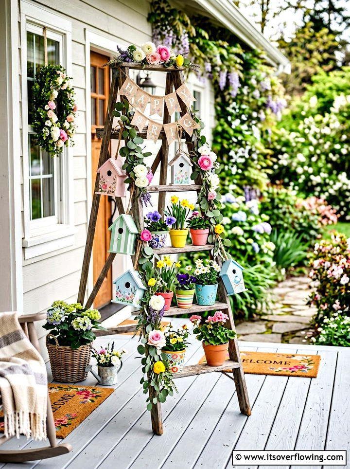 Seasonal Ladder Porch Decor - 25 front porch ideas with repurposed ladders