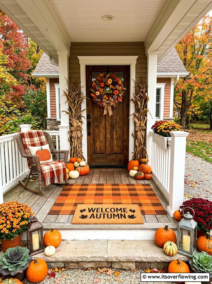 Seasonal Plaid Porch Rug - 25 front porch ideas with layered doormats