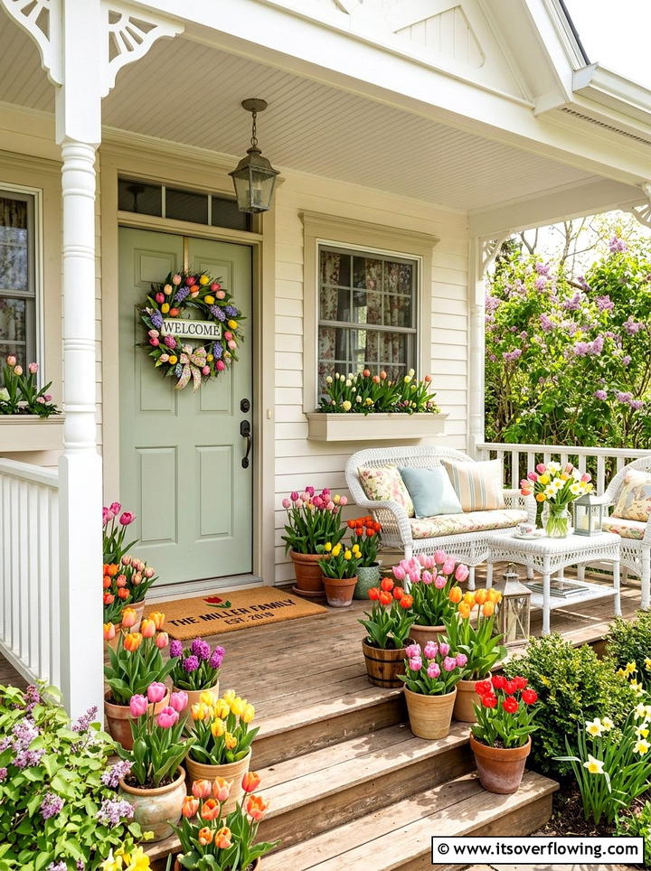 Seasonal floral porch - 25 front porch ideas with personalized mat