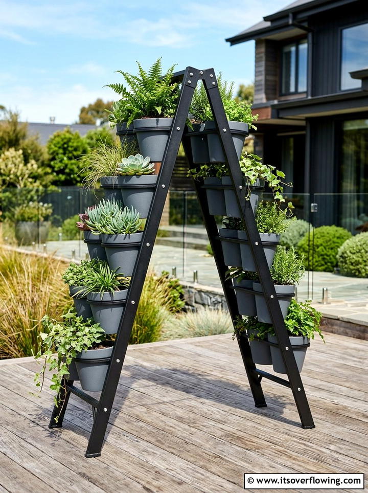 Seasonal porch decor ladder - 25 upcycled garden ideas with ladder shelves