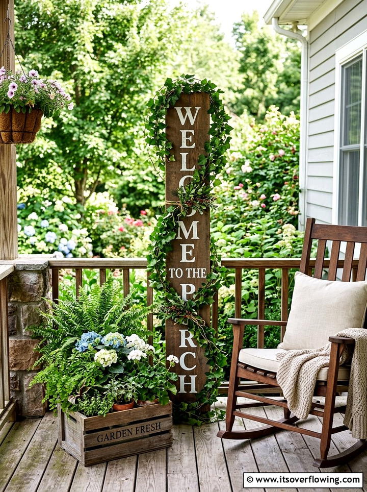 Seasonal porch sign greenery - 25 front porch ideas with signs and quotes