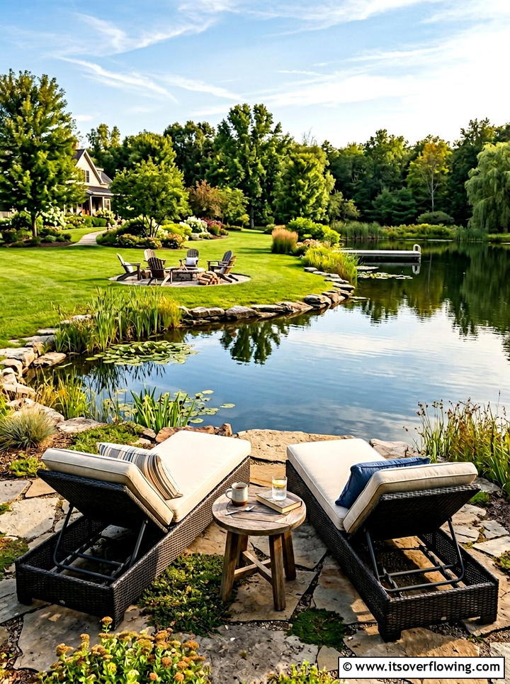 Seating Area By Pond - 25 backyard ideas with pond