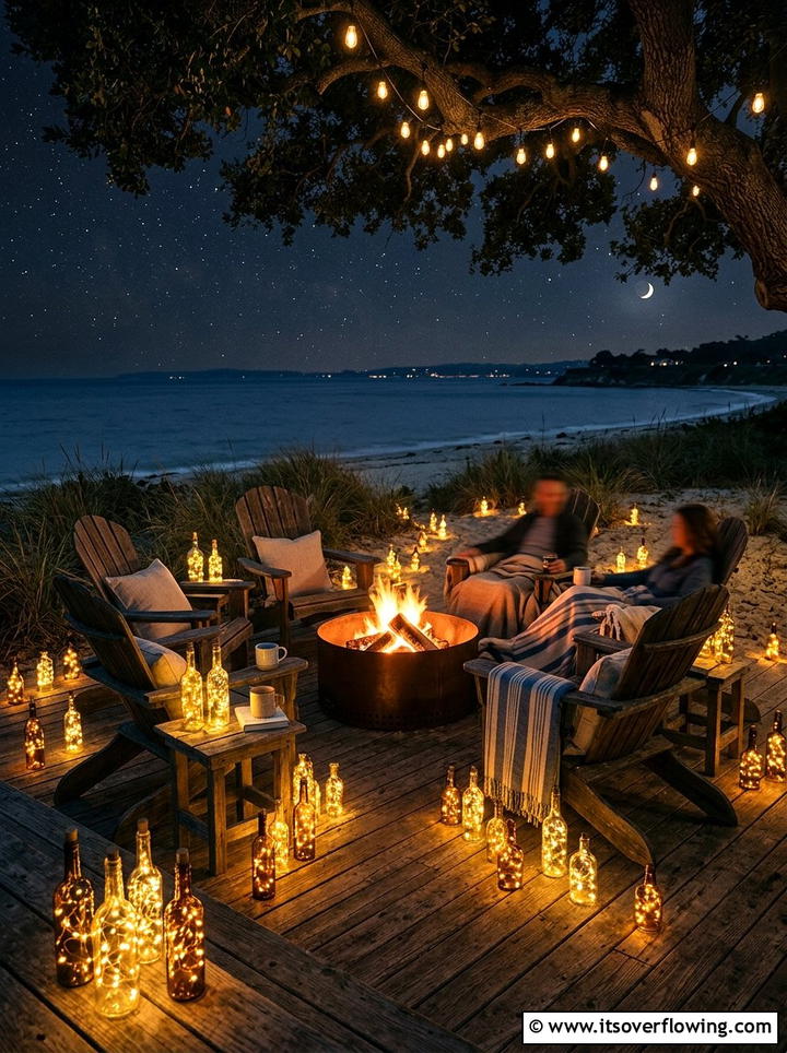 Seating area bottle glow - 25 garden decor ideas with bottle lights