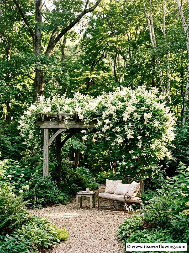 Secluded Garden Pergola With Silver Lace Vine - 25 garden design ideas with pergola and vines