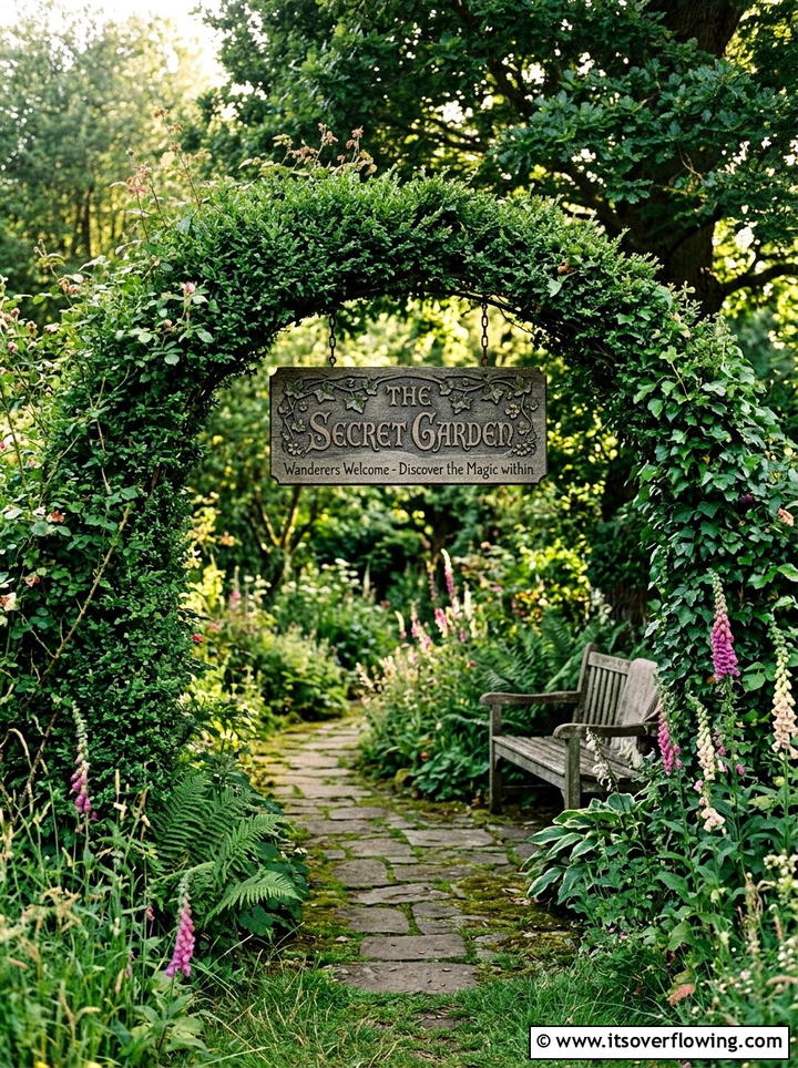 Secret Garden Entrance Sign - 25 backyard decorating ideas with signs