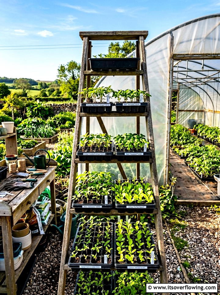 Seedling Nursery Station - 25 upcycled garden ideas with old ladders