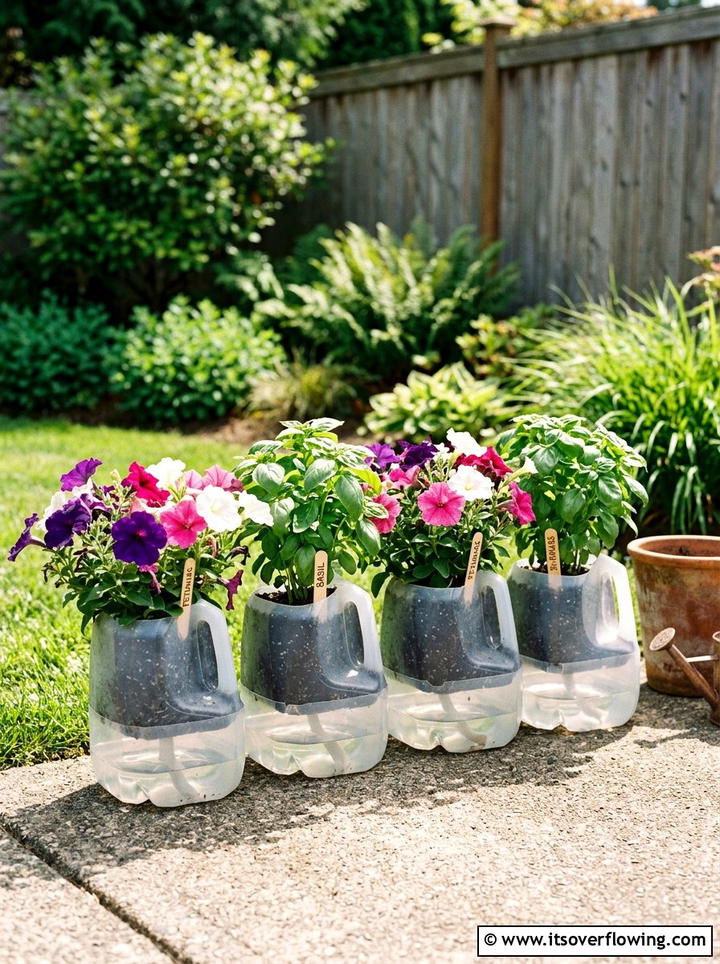 Self Watering Planters - 25 recycled garden ideas with milk jugs