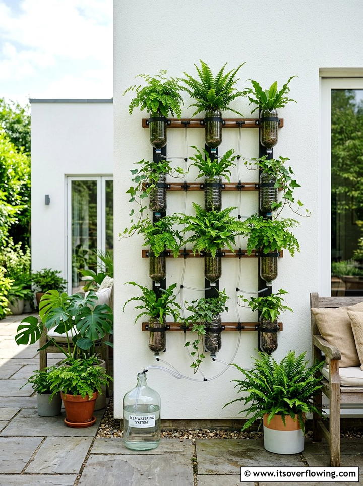 Self watering bottle garden - 25 creative garden ideas with hanging bottle planters