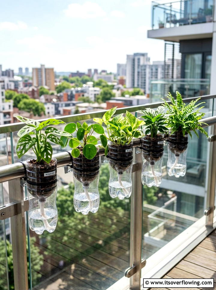 Self watering bottle planter - 25 recycled garden ideas with vertical bottle wall