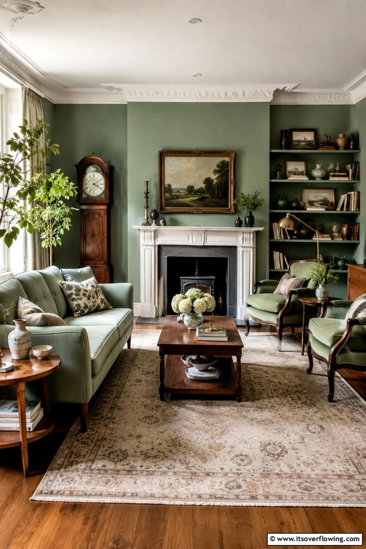 Serene Spaces with Vintage Touches - 30 Rustic Sage Green Living Room Ideas for Earthy Elegance