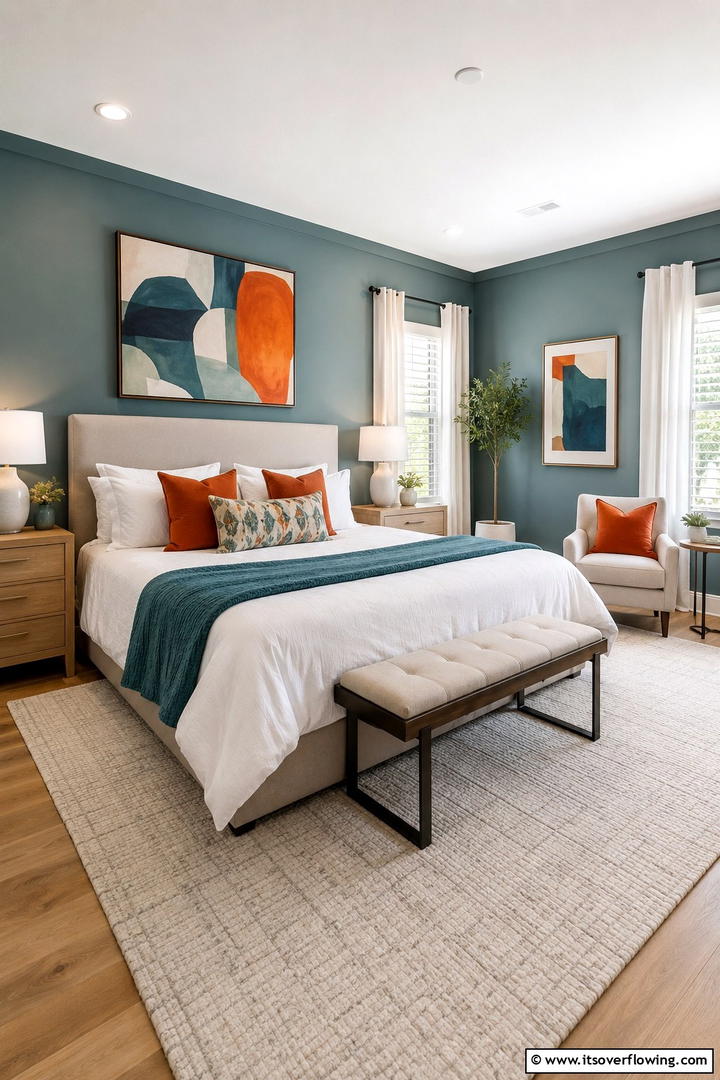 Serene Teal Bedroom Oasis with Orange Accents - 30 Teal & Orange Room Color Schemes for Vibrant Home Decor